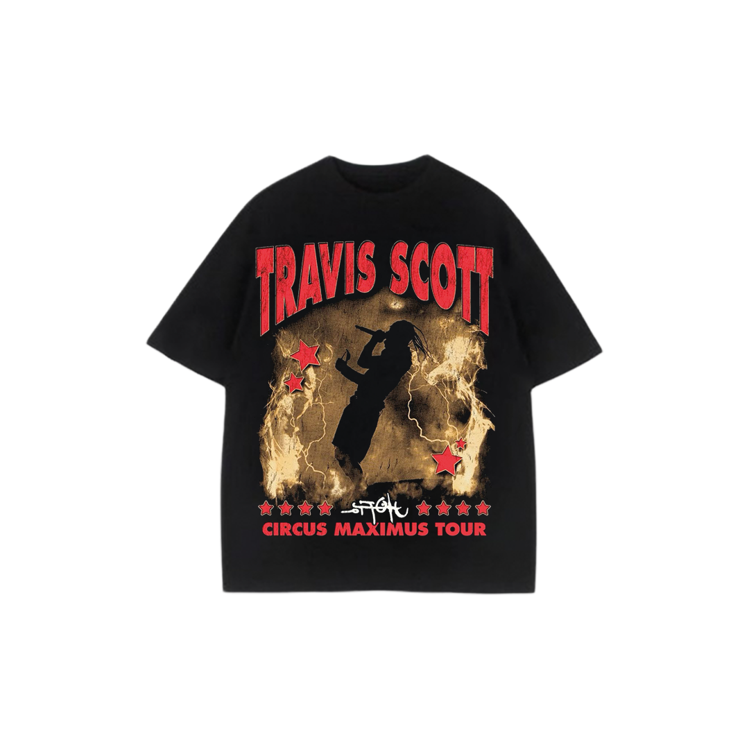 Black t-shirt with Travis Scott graphic design