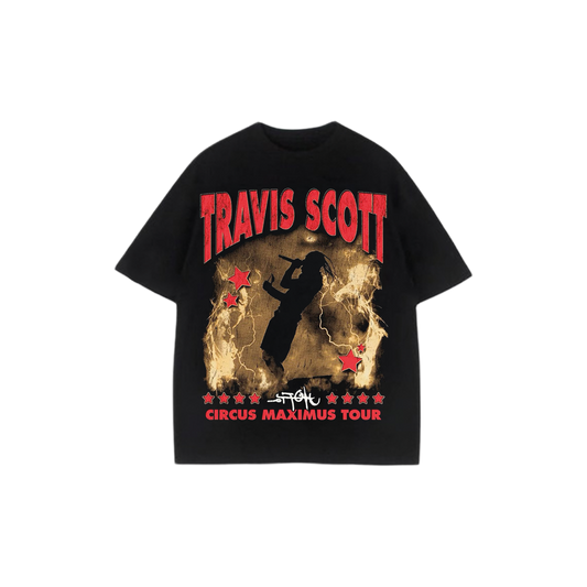 Black t-shirt with Travis Scott graphic design